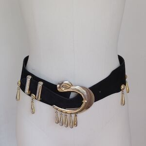 VTG 80s Escada Womens Suede Statement Thick Belt w/Dangle Gold Charms Sz 38 Luxe